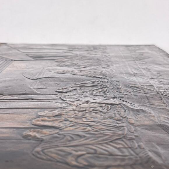 Embossed LAST SUPPER on Copper Tin 20x11 inches Mounted Nailed on Wood Vintage - Picture 10 of 15